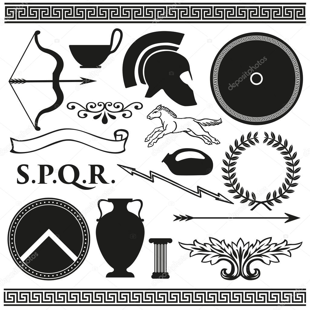Old greek roman spartan set icons