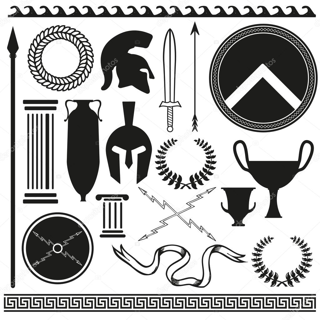 Old greek roman spartan set icons
