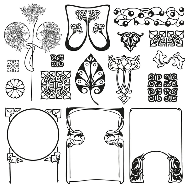 Art Nouveau adornos florales — Archivo Imágenes Vectoriales