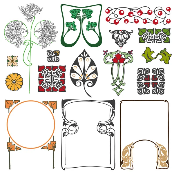 Art Nouveau ornamentos florais — Vetor de Stock