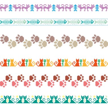Knitted seamless pattern animals cats borders pixels vector set clipart