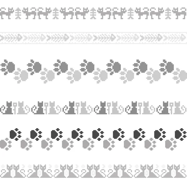 Kötött varrat nélküli mintát állatok macskák határok pixel vektor készlet — Stock Vector