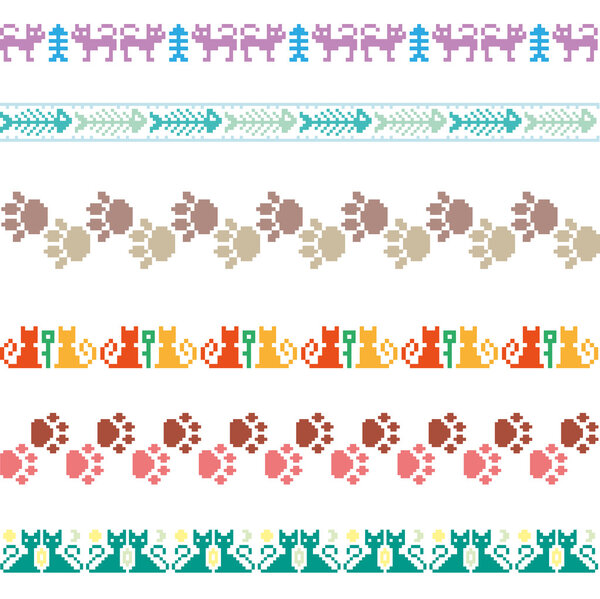 Knitted seamless pattern animals cats borders pixels vector set