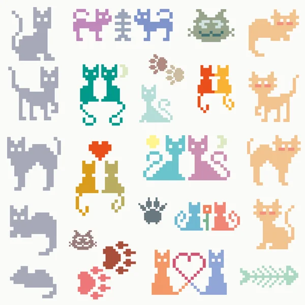 Set vector retro pixel cat — Stock Vector