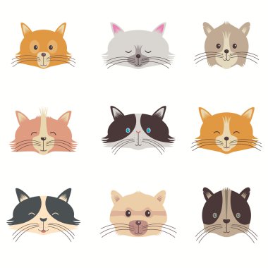 vector set van verschillende schattig cartoon katten gezichten