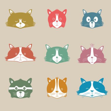 vector set van verschillende schattig cartoon katten gezichten
