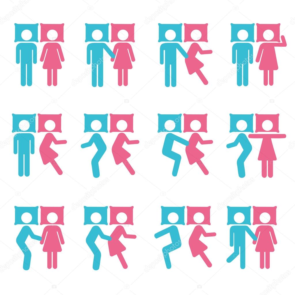 Couple Sleeping Position y on Bed Icon Symbol Sign Pictogram — Stock