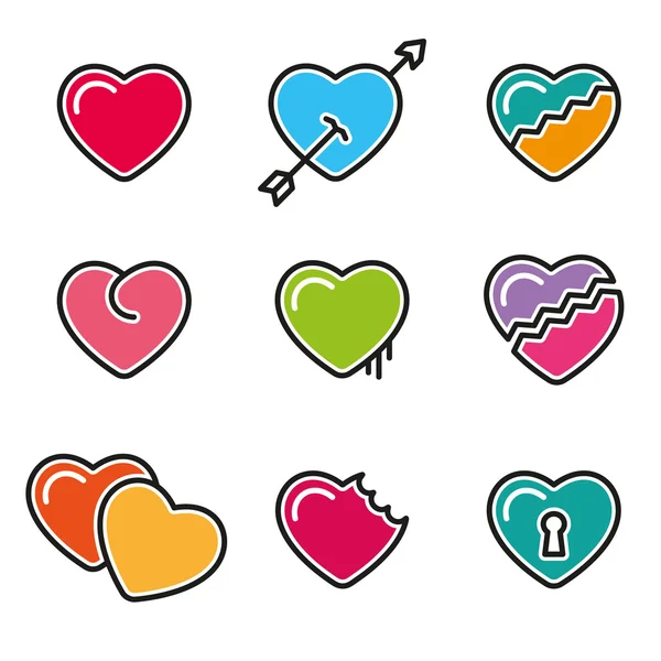 Corazón línea iconos vector símbolos — Archivo Imágenes Vectoriales