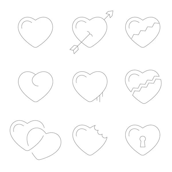 Ícones vetoriais símbolos linha de coração — Vetor de Stock