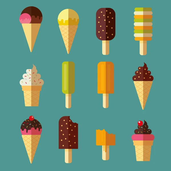 Vector collection of ice cream and dessert icons design set — Stock Vector