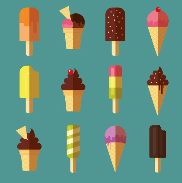 Coleção vetorial de sorvete e sobremesa ícones conjunto de design — Vetor de Stock
