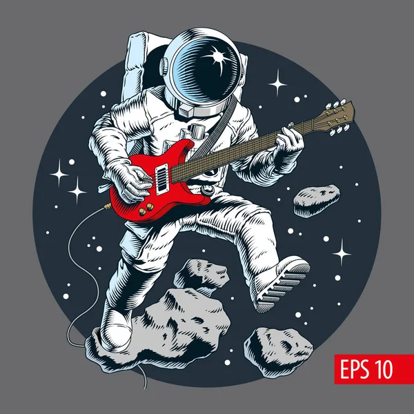 Astronauta Grający Gitarze Elektrycznej Kosmosie Gwiazdy Asteroidy Tle Ilustracja Wektora — Wektor stockowy