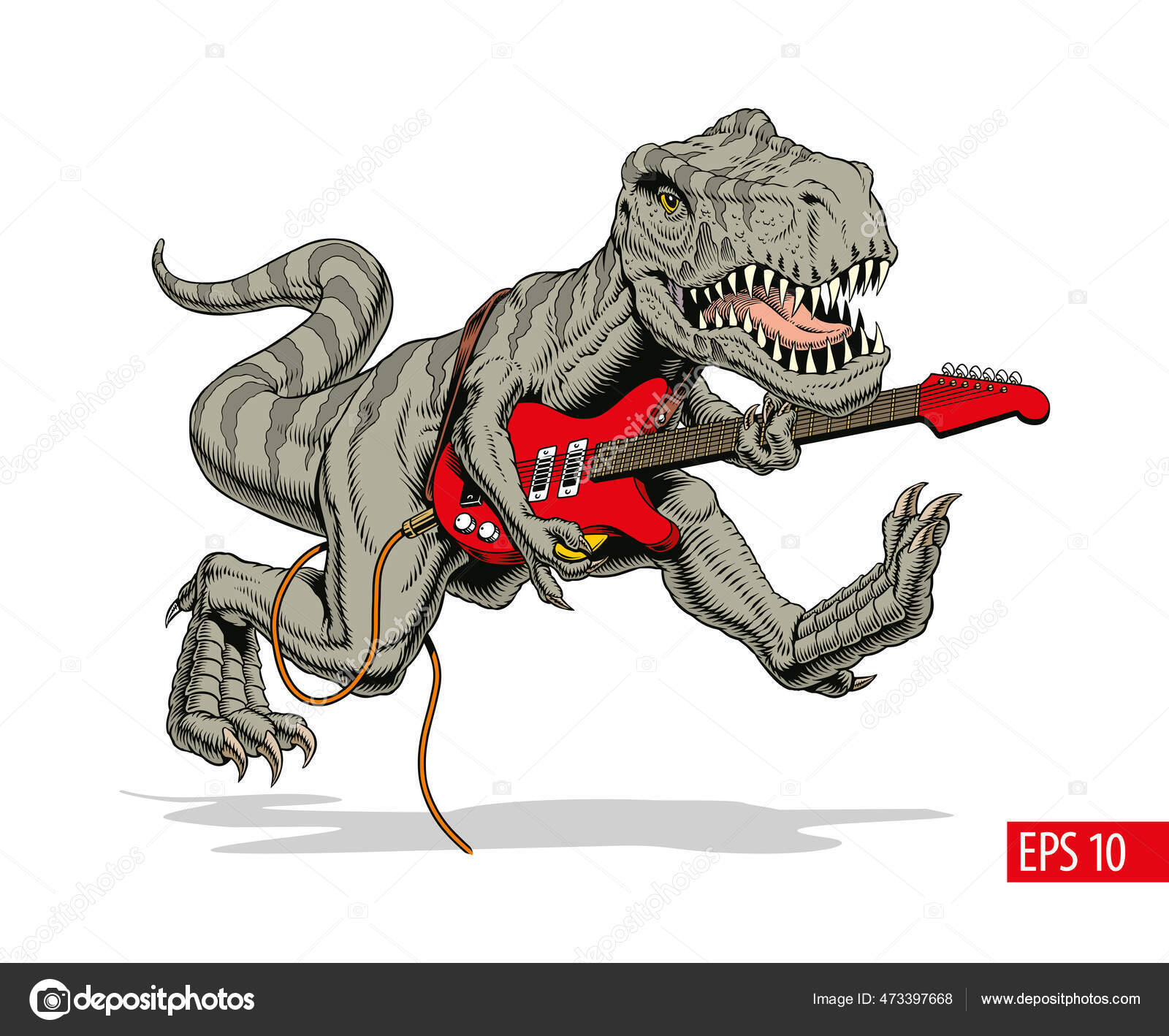 Dinosaur Playing Electric Guitar Jumping Tyrannosaurus Rex High Detailed  Comic Stock Vector by ©creo_13 473397668