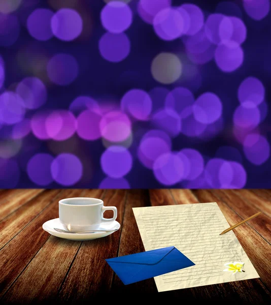 Write letter with drink hot coffee at night — Stock Photo, Image