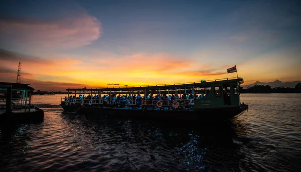 Bankok Thailand Nov Silhueta Balsa Cais Bangna Nai Com Céu — Fotografia de Stock