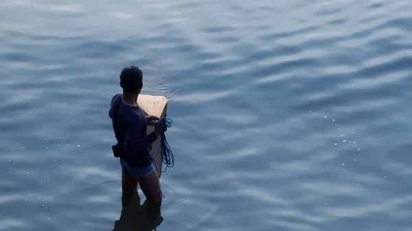 Chonburi Tailândia Nov Homem Não Identificado Com Rede Pesca Mar — Fotografia de Stock