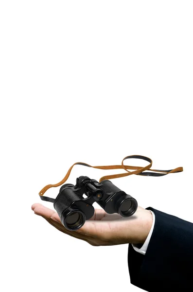 Vision concept, Binocular in hand with white background — Stock Photo, Image