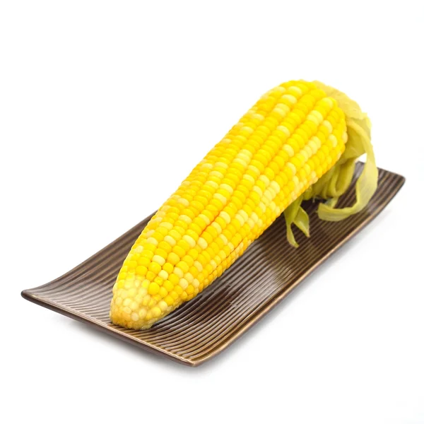 Gekookte maïs in schotel geïsoleerd — Stockfoto