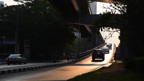 Morning traffic at bridge, Bangkok, Thailand — Stock Video