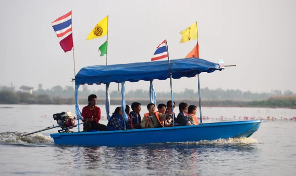 Turist båt resor att se rosa lotus — Stockfoto