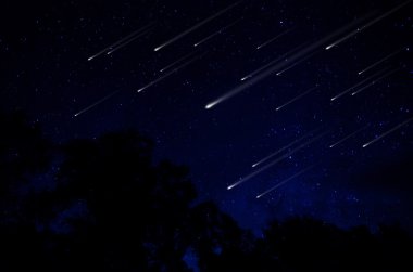 Meteor yağmurunda gece gökyüzü illüstrasyon