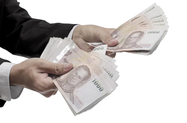 Thailändisches Geld in der Hand, Schneideweg inklusive — Stockfoto