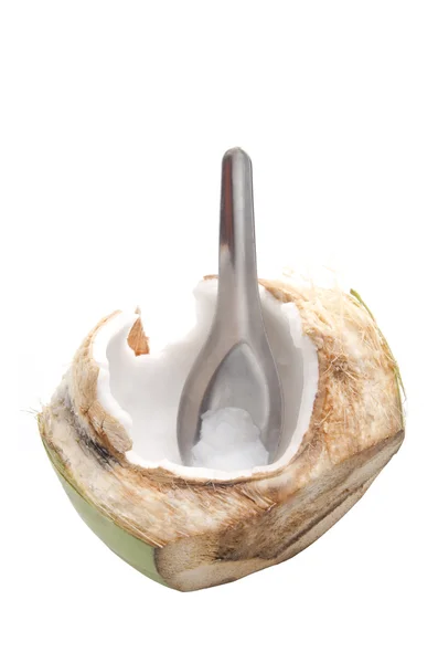 Meio coco verde isolado — Fotografia de Stock