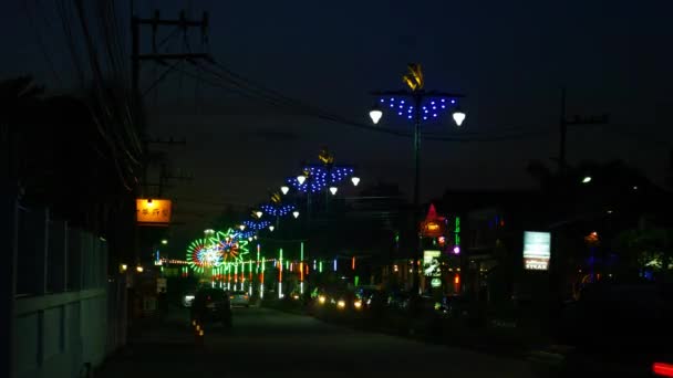 CHONBURI, THAILAND - NOVEMBER 24 : Lighting decorate of Loy krathong festival on 24 November 2015 in Sriracha, Chonburi, Thailand — Stock Video