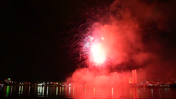 Fuochi d'artificio vacanza accanto al mare — Video Stock