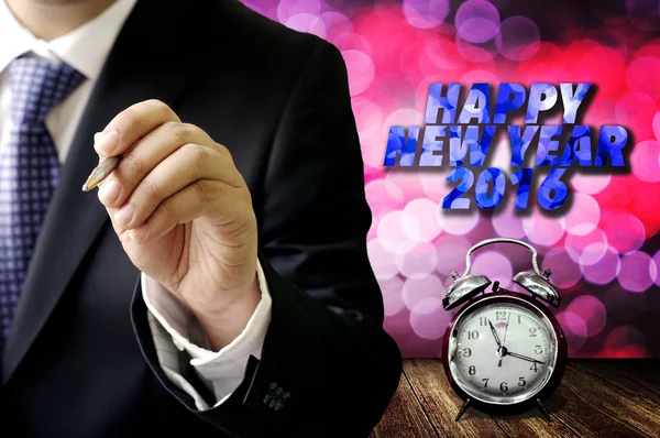Szczęśliwego nowego roku 2016 tekst znakiem biznesmen, czas do pracy con — Zdjęcie stockowe