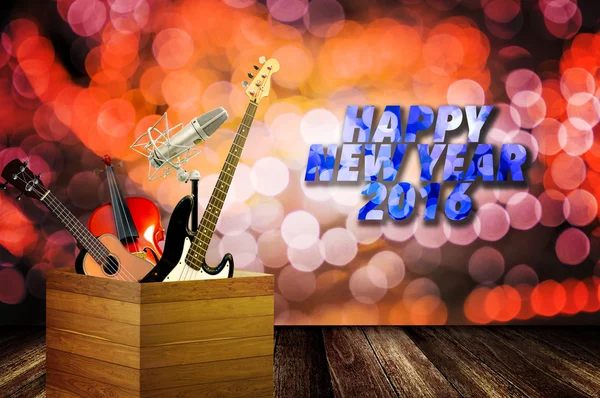 Happy new year 2016 text with music instrument — Stock Photo, Image