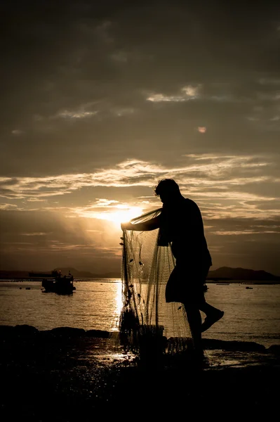 Fisherman with net — Stock Photo, Image