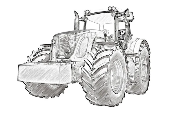 Výkres Zemědělského Traktoru Izolovaného Bílém Pozadí — Stock fotografie