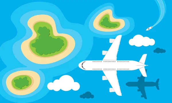 Avion survolant les îles — Image vectorielle