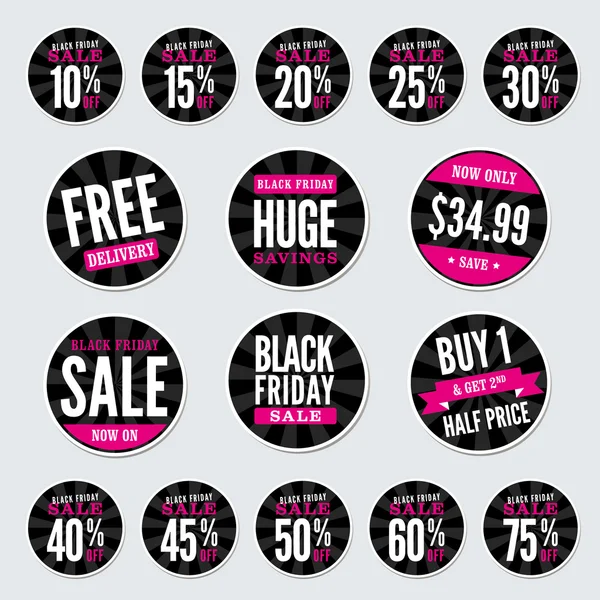 Stickers de vente au détail Black Friday — Image vectorielle