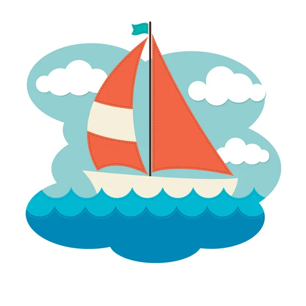 Sailing Boat on Waves — Stock Vector