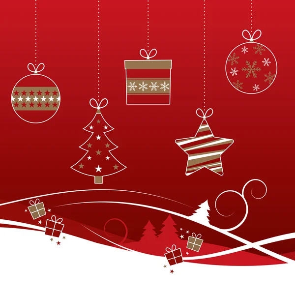 Röd och guld jul dekorationer — Stock vektor
