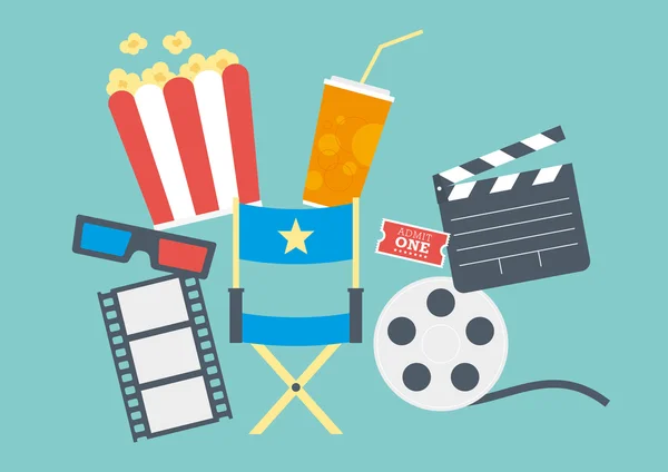 Film Popcorn, bilet, Clapperboard, Film — Wektor stockowy