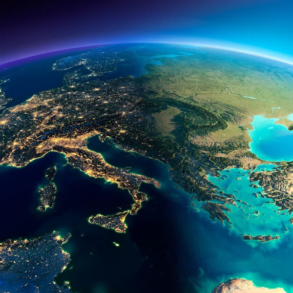 Detaillierte Erde. Italien, Griechenland und das Mittelmeer — Stockfoto
