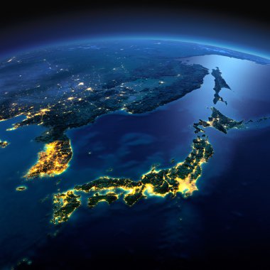 Detailed Earth. Part of Asia, Japan and Korea, Japanese sea on a clipart
