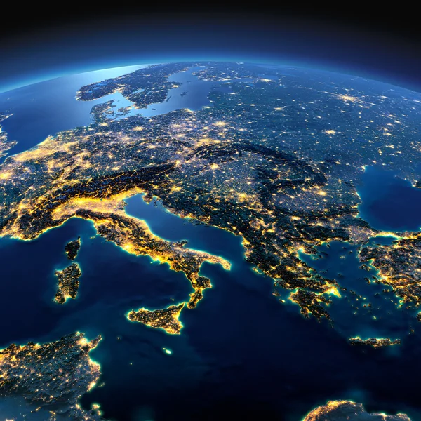 Detaillierte Erde. Italien, Griechenland und das Mittelmeer auf einem Moo — Stockfoto