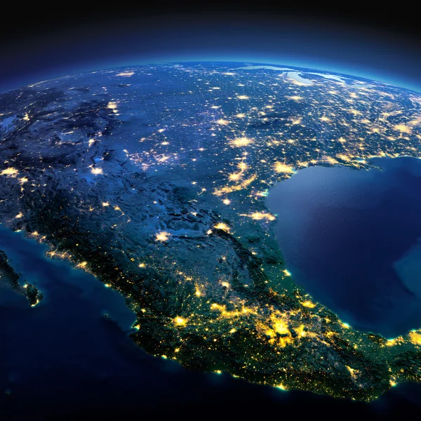 Detailed Earth. Mexico on a moonlit night — Stock Photo, Image