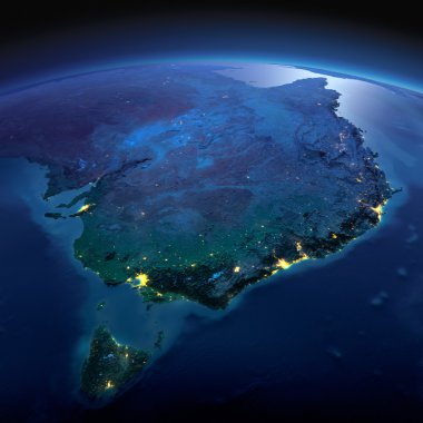 Detailed Earth. Australia and Tasmania on a moonlit night clipart
