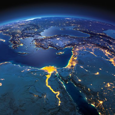Detailed Earth. Africa and Middle East on a moonlit night clipart