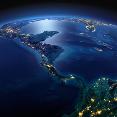 Detailed Earth. The countries of Central America on a moonlit ni clipart