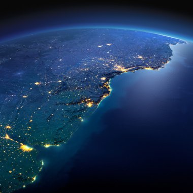 Detailed Earth. South America. Rio de La Plata on a moonlit nigh clipart