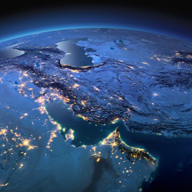 Detailed Earth. Persian Gulf on a moonlit night clipart