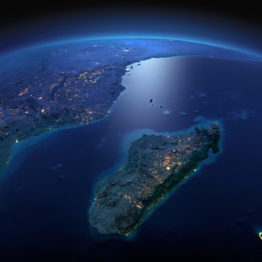 Detaylı toprak. Afrika ve Madagaskar mehtaplı bir gecede