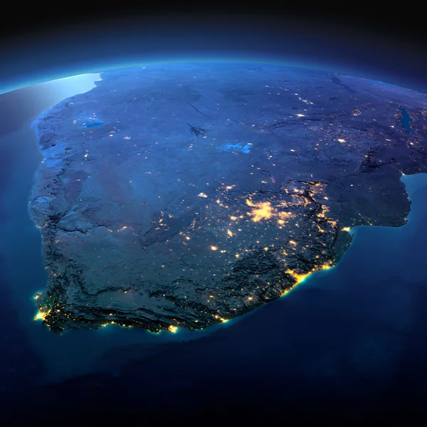 Terra detalhada. África do Sul em uma noite de luar — Fotografia de Stock