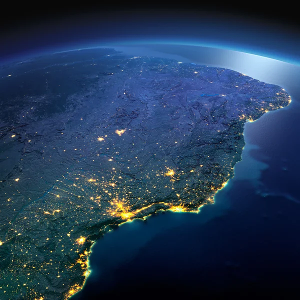 Tierra detallada. Costa Este de Brasil en una noche de luna —  Fotos de Stock